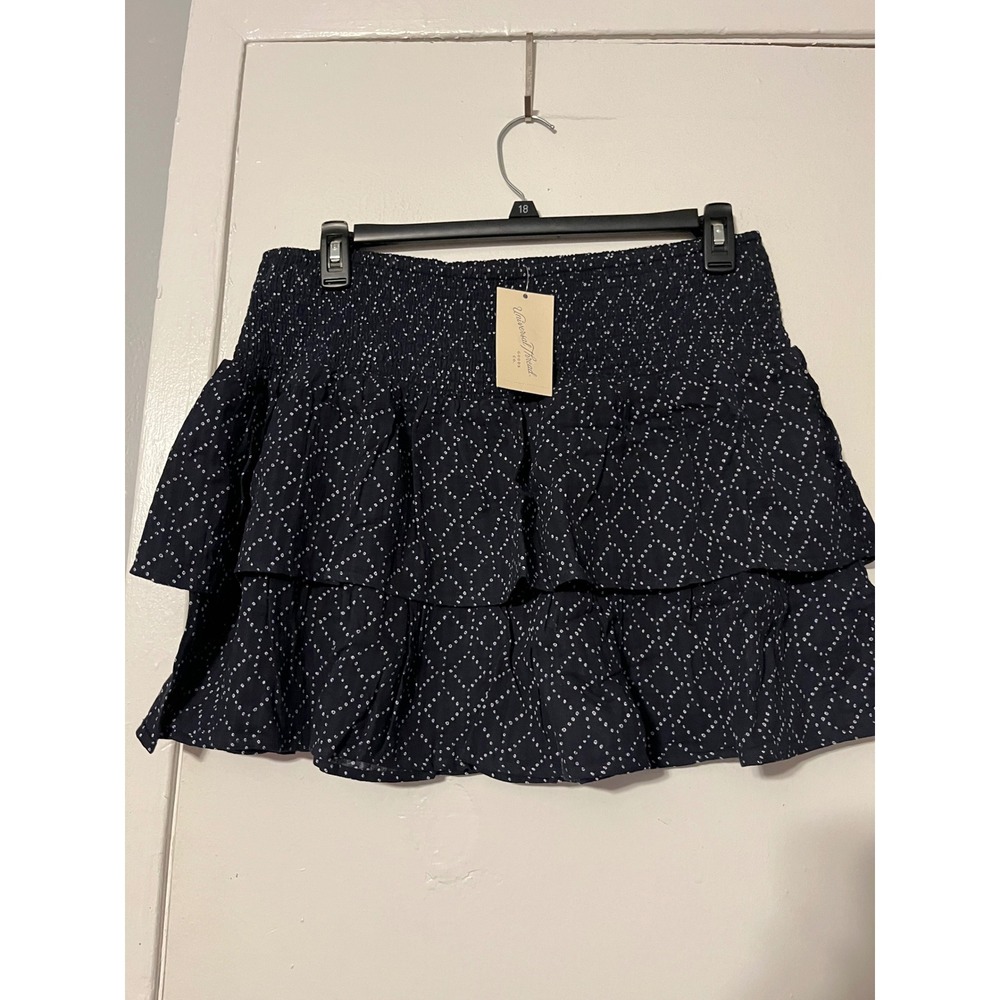 Universal Thread Navy Blue Geometric Smocked Tiered Ruffle Mini Skirt Large NWT